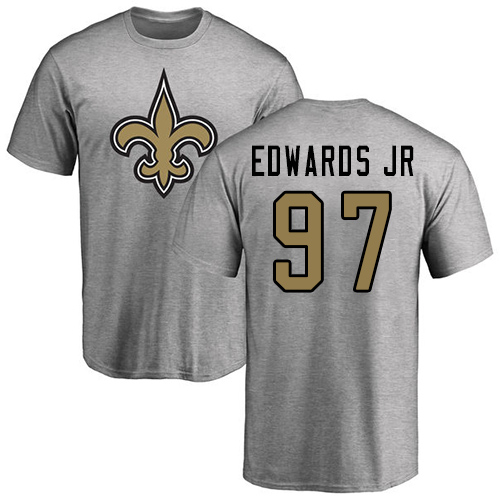 Men New Orleans Saints Ash Mario Edwards Jr Name and Number Logo NFL Football #97 T Shirt